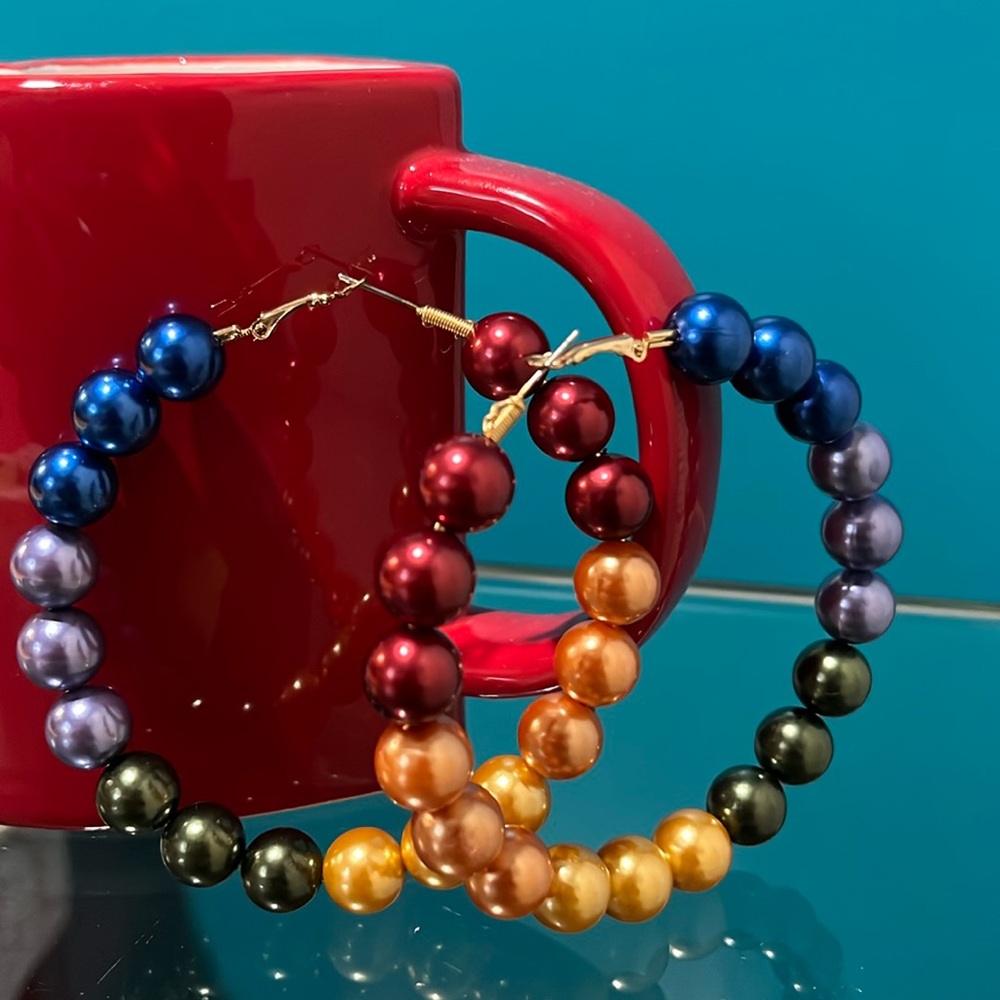 3inch hooped earrings with multi-color beaded design